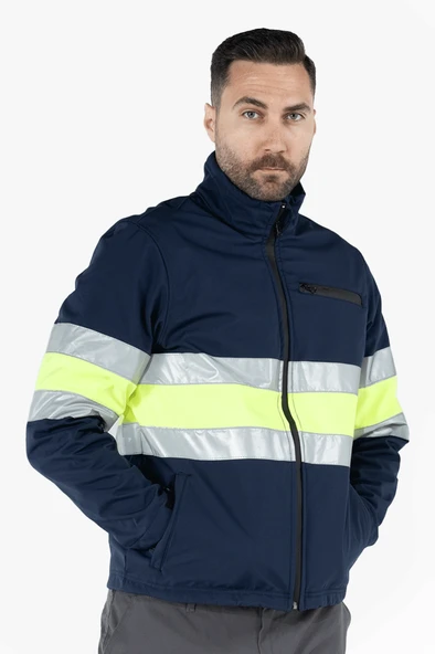 Çift Sıra Reflektörlü Neon Softshell Mont - Resim 6