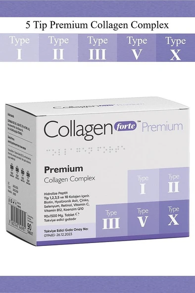Collagen Forte Premium 5 Tip Kolajen, Biotin, Cinko, Selenyum, Retinol, C Vitamini, Vitamin B12, Koenzim Q10 - 90 Tablet - 4
