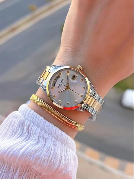 Tom Jones Çelik Kordon Kararma Renk Atma Yapmaz 3 Atm Suya Dayanıklı Kadın Kol Saati BTJ.YN.10042.4 - Resim 2