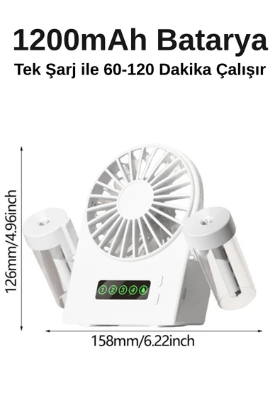 Taşınabilir Masaüstü Su Hazneli Usb Şarjlı 4 Kademe Fan Vantilatör Soğutucu F8 - 3