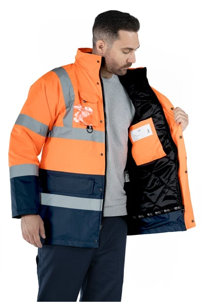 Çift Renkli Reflektörlü Hi - Vis İş Kabanı - Resim 7
