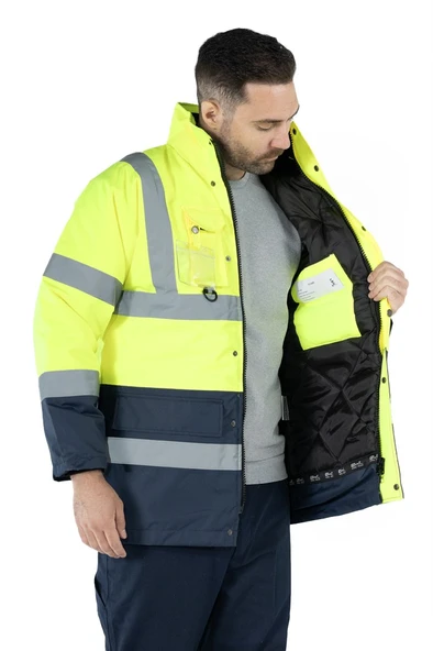 Çift Renkli Reflektörlü Hi - Vis İş Kabanı - Resim 2