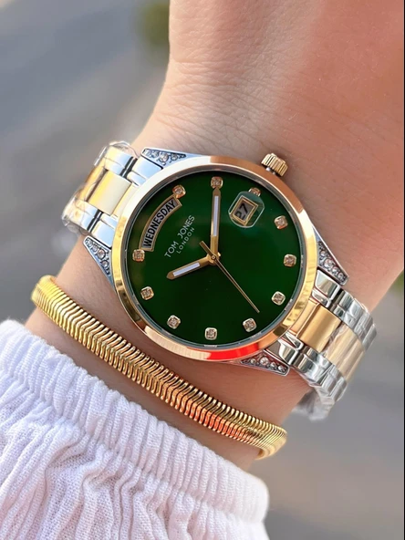 Tom Jones Çelik Kordon Kararma Renk Atma Yapmaz 3 Atm Suya Dayanıklı Kadın Kol Saati BTJ.YN.10042.5