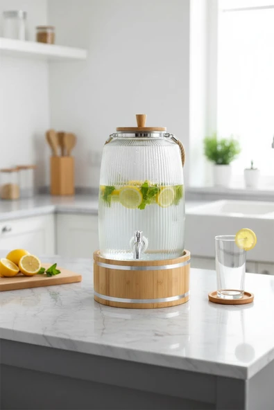 Bambum Melo - Bambu Kapak ve Ahşap Standlı Cam Sebil 6L ürün görseli