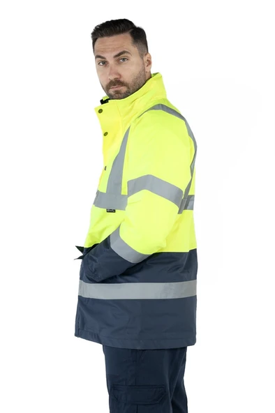 Çift Renkli Reflektörlü Hi - Vis İş Kabanı - Resim 3