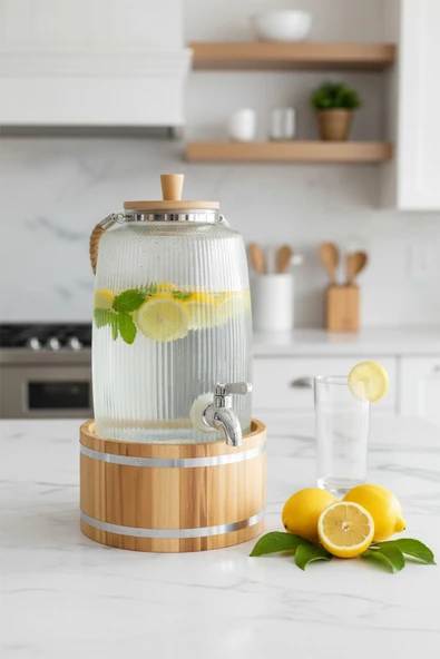 Bambum Melo - Bambu Kapak ve Ahşap Standlı Cam Sebil 3L ürün görseli