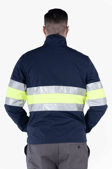 Çift Sıra Reflektörlü Neon Softshell Mont - Resim 7