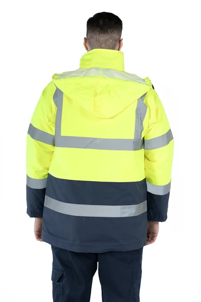 Çift Renkli Reflektörlü Hi - Vis İş Kabanı - Resim 5