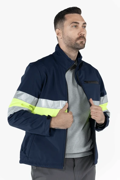 Çift Sıra Reflektörlü Neon Softshell Mont - Resim 10