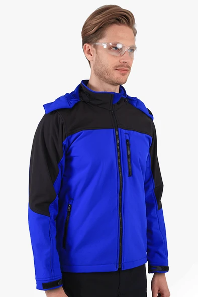 Çift Renkli Kapüşonlu Softshell Mont - Resim 4