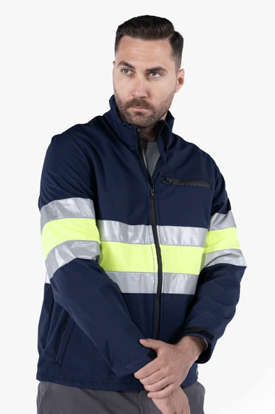 Çift Sıra Reflektörlü Neon Softshell Mont - Resim 20