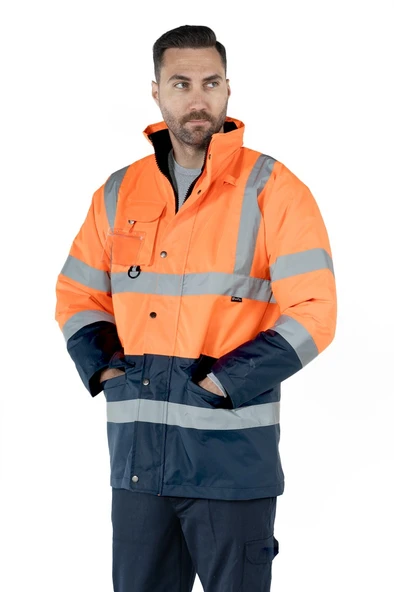 Çift Renkli Reflektörlü Hi - Vis İş Kabanı - Resim 9