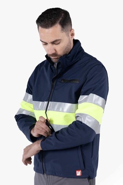 Çift Sıra Reflektörlü Neon Softshell Mont - Resim 8