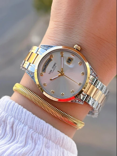 Tom Jones Çelik Kordon Kararma Renk Atma Yapmaz 3 Atm Suya Dayanıklı Kadın Kol Saati BTJ.YN.10042.4 ürün görseli