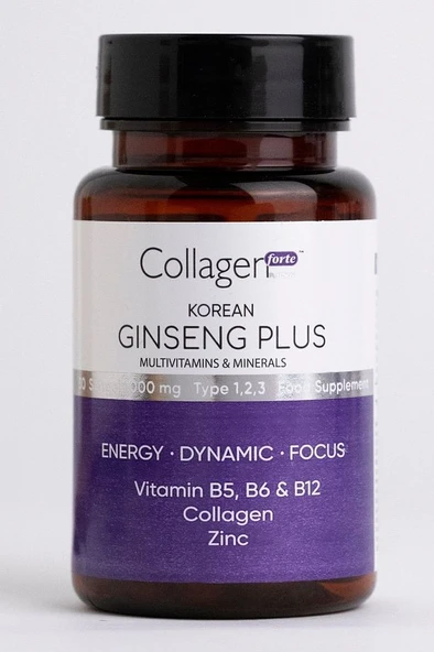 Collagen Forte Platinum Kırmızı Kore Ginseng Plus, Hidrolize Kolajen, Vitamin B5, B6, B12,çinko, Softgel 1000mg - 30 Gel - Resim 6