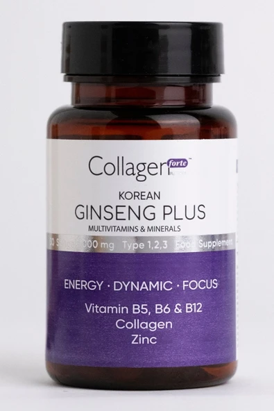 Collagen Forte Platinum Kırmızı Kore Ginseng Plus, Hidrolize Kolajen, Vitamin B5, B6, B12,çinko, Softgel 1000mg - 30 Gel ürün görseli 1