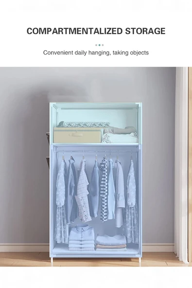 İronika Kalın Metal Borulu İskeletli Bez Gardrop Portatif Demonte Elbise Dolabı Bez Dolap Kırmızı - Resim 3