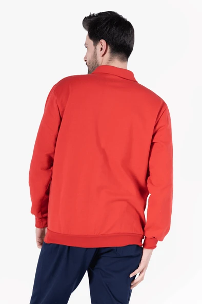İki İplik Polo Yaka Cepli Sweatshirt - Resim 6