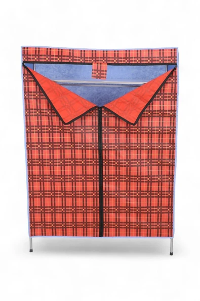 İronika Kalın Metal Borulu İskeletli Bez Gardrop Portatif Demonte Elbise Dolabı Bez Dolap Kırmızı - Resim 2