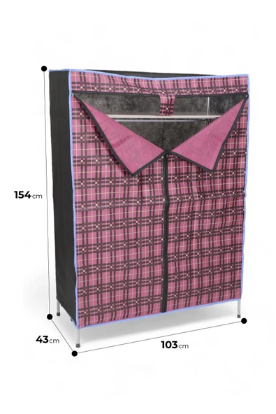 İronika Kalın Metal Borulu İskeletli Bez Gardrop Portatif Demonte Elbise Dolabı Bez Dolap Kırmızı - Resim 5