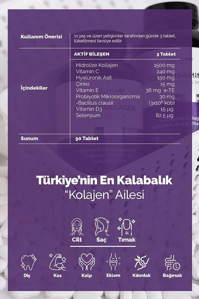 Collagen Forte Platinum Multi Kolajen Komplex, Probiyotik & Multivitamin 1500 mg x 90 Tablet - 4