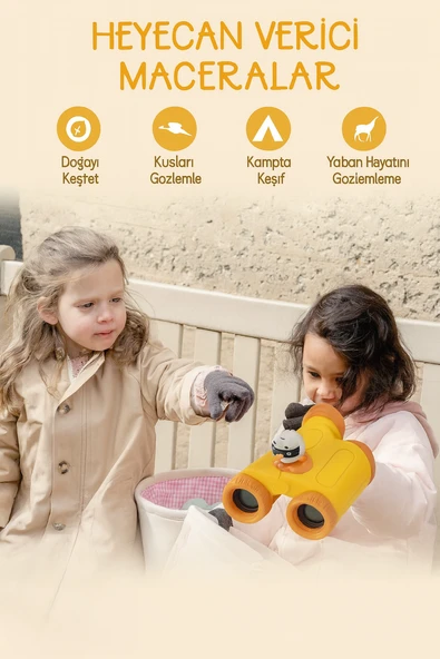 Yeni Nesil 8x25 Yüksek Çözünürlüklü Optik Lens Karikatür Karakter  Çocuklar teleskop Dürbün Sarı - 6