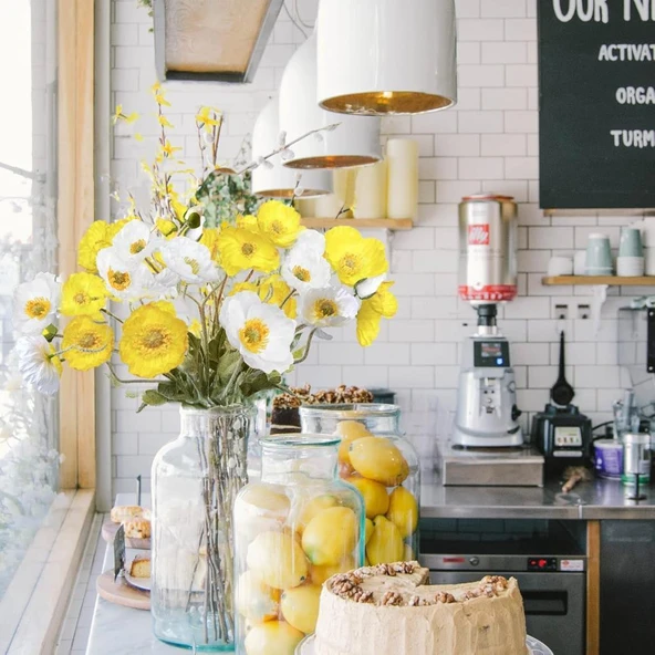 Yapay Çiçek Gelincik Çiçeği Sarı Renk 3 Çiçek 1 Tomurcuk 59Cm - Resim 8