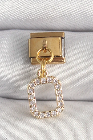 316L Çelik Gold Renk Sallantı Kare Zirkon Taşlı Nomination Charm ürün görseli 1