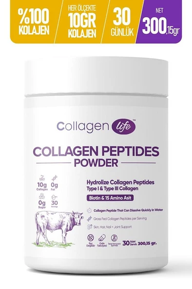 Collagen Life %100 Hidrolize Kolajen Peptitler Biotin Ve 15 Amino Asit İçeren Gıda Takviyesi 30 Günlük ürün görseli 1