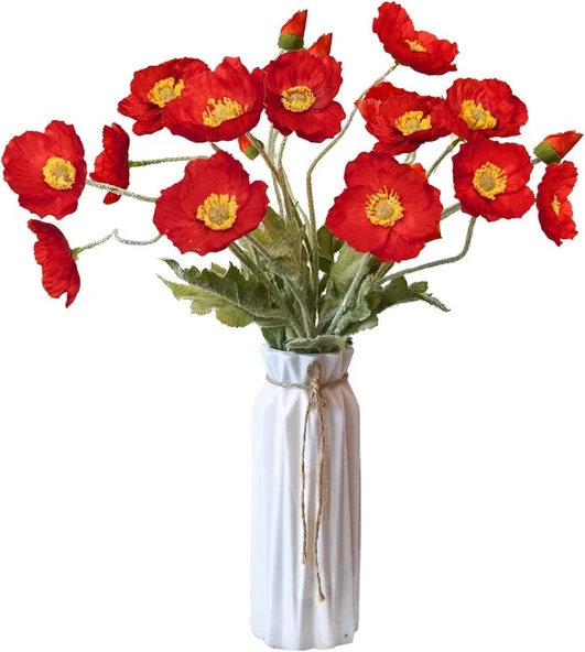 Yapay Çiçek Gelincik Çiçeği Kırmızı Renk 3 Çiçek 1 Tomurcuk 59Cm - Resim 6