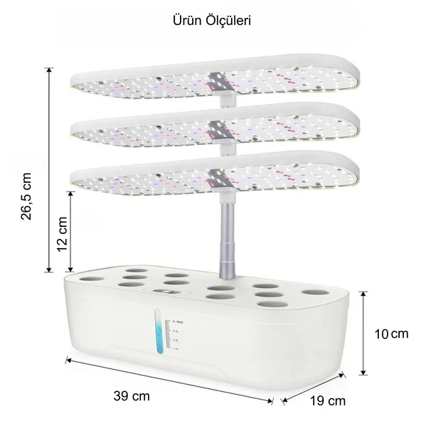 HyMark Hidroponik Topraksız 12 Bölmeli Bitki Yetiştirme Kiti 3 Mod 139 LED Tam Spekturumlu Bahçe Kiti - Resim 5