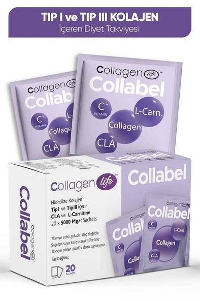 Collagen Life Tip 1 - Tip 3 Kolajen, L-Carnitine, Glukomannan, Karamürver İçeren 20 Saşe ürün görseli 1