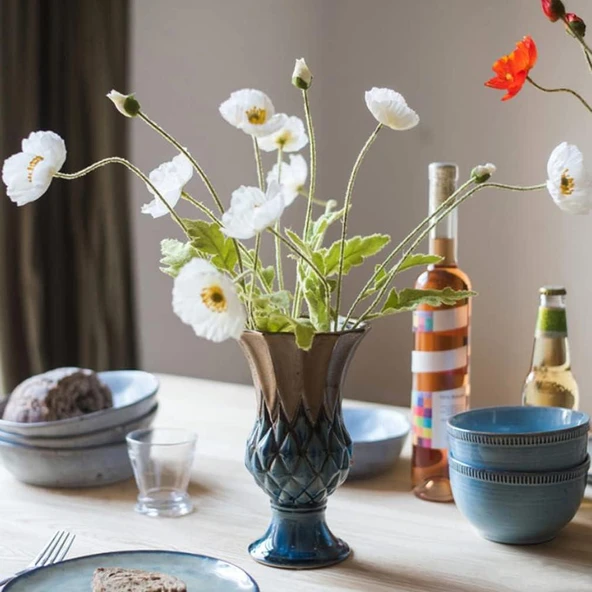 Yapay Çiçek Gelincik Çiçeği Beyaz Renk 3 Çiçek 1 Tomurcuk 59Cm - Resim 2