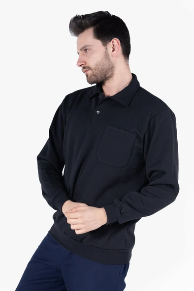 İki İplik Polo Yaka Cepli Sweatshirt - Resim 10