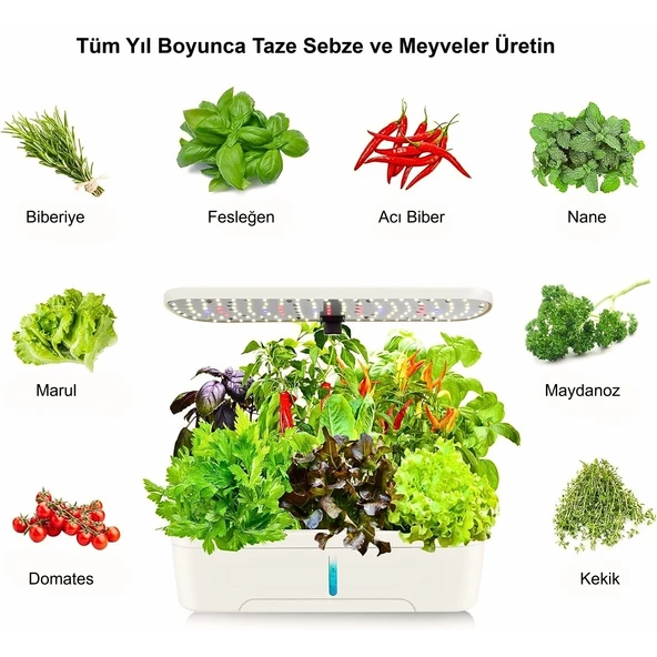 HyMark Hidroponik Topraksız 12 Bölmeli Bitki Yetiştirme Kiti 3 Mod 139 LED Tam Spekturumlu Bahçe Kiti - Resim 3