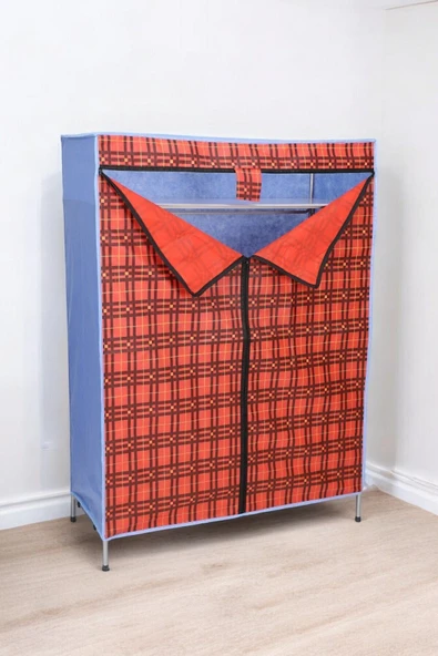 İronika Kalın Metal Borulu İskeletli Bez Gardrop Portatif Demonte Elbise Dolabı Bez Dolap Kırmızı ürün görseli