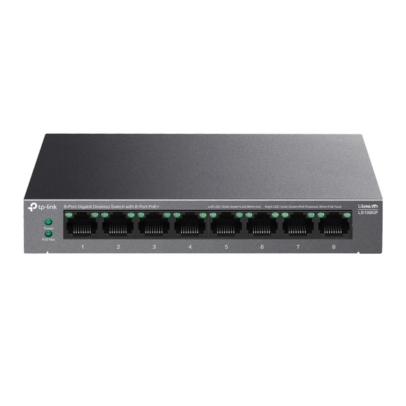 Tp-Link LS108GP 10/100/1000 Mbps 8 Port Poe+ Switch Metal Kasa - 1
