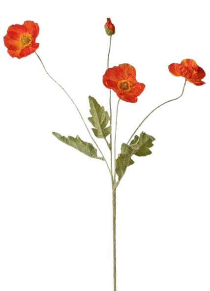 Yapay Çiçek Gelincik Çiçeği Kırmızı Renk 3 Çiçek 1 Tomurcuk 59Cm ürün görseli 1