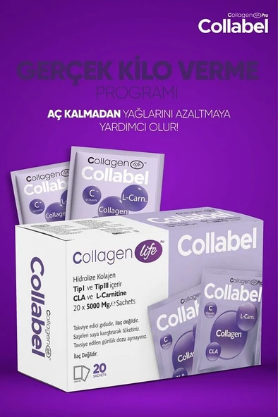 Collagen Life Tip 1 - Tip 3 Kolajen, L-Carnitine, Glukomannan, Karamürver İçeren 20 Saşe - Resim 2