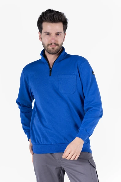 2 İplik Dik Yakalı Fermuarlı Sweatshirt - 1