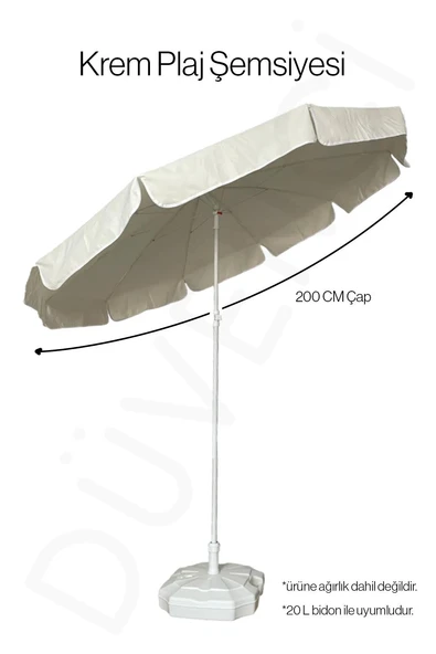 Plaj Şemsiyesi Krem Renkli, 200 CM Çap, 10 Telli  ve Zeytinyağlı Losyon Hediye - Resim 3