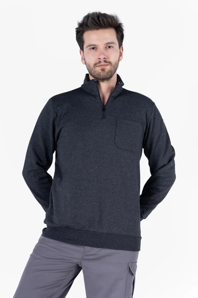 2 İplik Dik Yakalı Fermuarlı Sweatshirt - 5