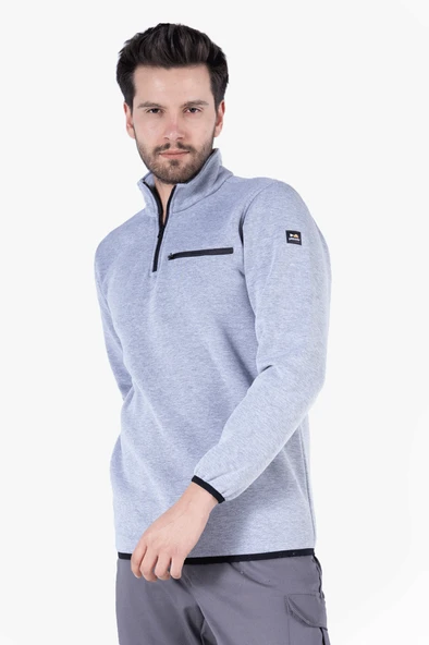 3 İplik Dik Yakalı Fermuarlı Sweatshirt - Resim 5