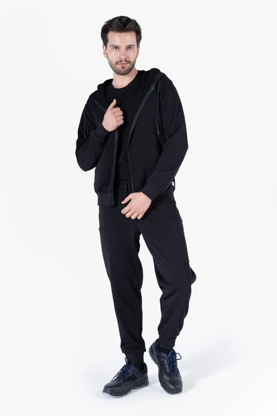 Diagonel Kapüşonlu Fermuarlı Sweatshirt - 1