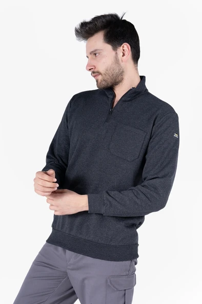 2 İplik Dik Yakalı Fermuarlı Sweatshirt - 7