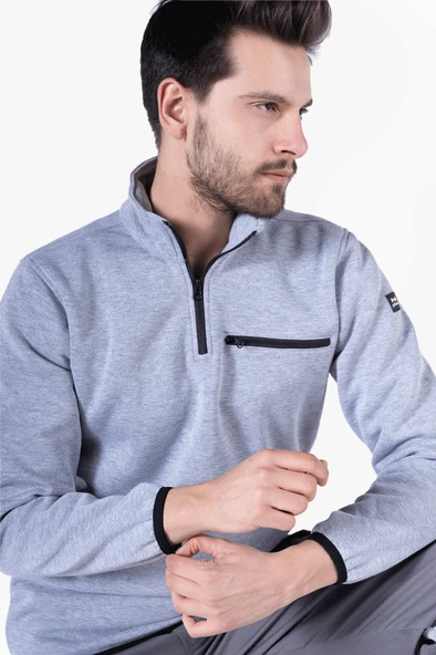 3 İplik Dik Yakalı Fermuarlı Sweatshirt - Resim 6
