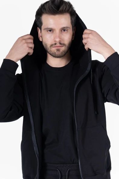 Diagonel Kapüşonlu Fermuarlı Sweatshirt - 2