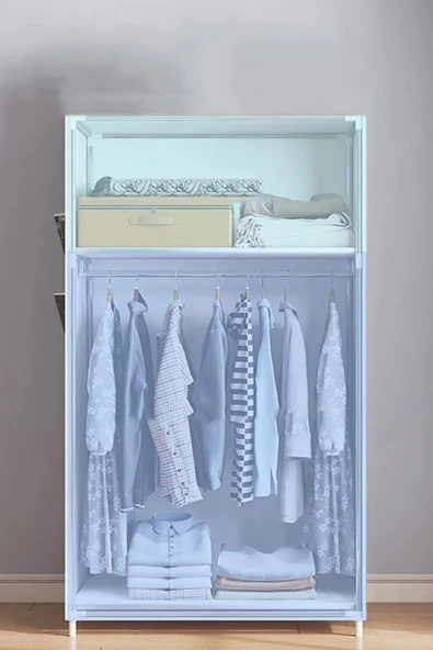 İronika Kalın Metal Borulu İskeletli Bez Gardrop Portatif Demonte Elbise Dolabı Bez Dolap Beyaz - 4