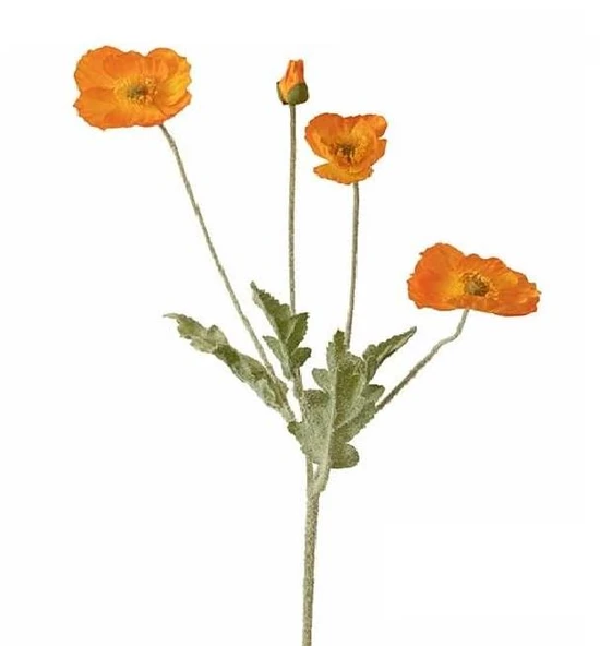 Yapay Çiçek Gelincik Çiçeği Turuncu Renk 3 Çiçek 1 Tomurcuk 59Cm ürün görseli