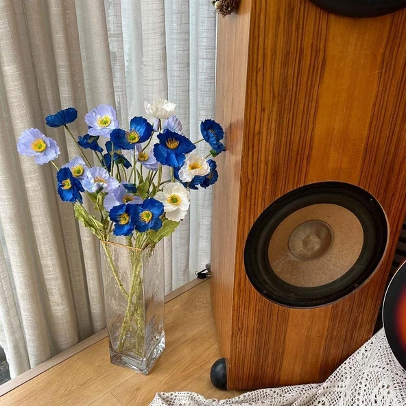 Yapay Çiçek Gelincik Çiçeği Mavi Koyu Renk 3 Çiçek 1 Tomurcuk 59Cm - Resim 5